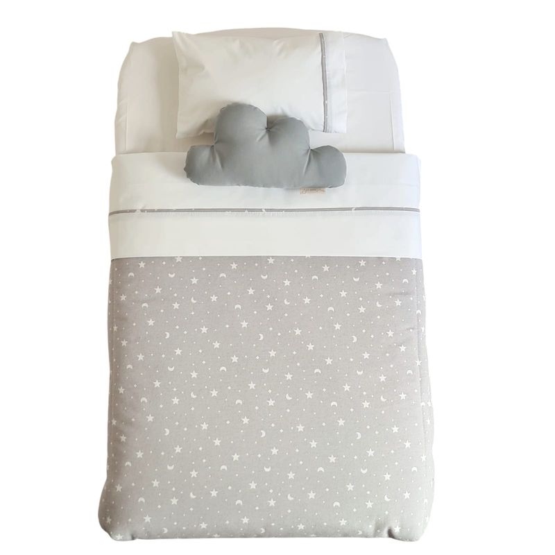 MI COCO - Set Cuna Colecho Gris Lunas y Estrellas colchón 50x85x5