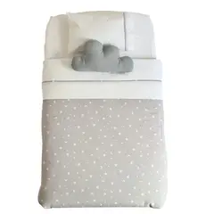 MI COCO - Set Cuna Colecho Gris Lunas y Estrellas colchón 50x85x5