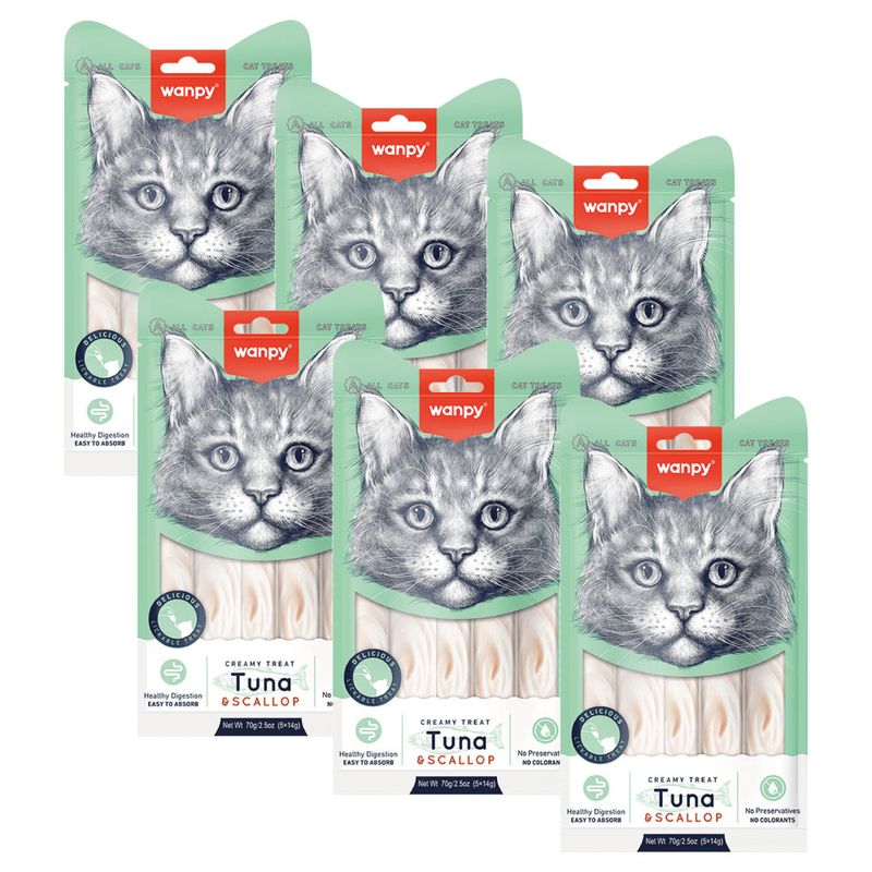 PETPRO - PACK 6 x Wanpy Cat Snack Creamy (Atún & Ostión) 70Gr