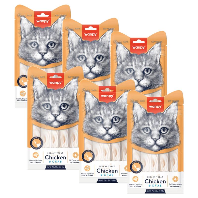 PETPRO - PACK 6 x Wanpy Cat Snack Creamy (Pollo & Cangrejo) 70Gr