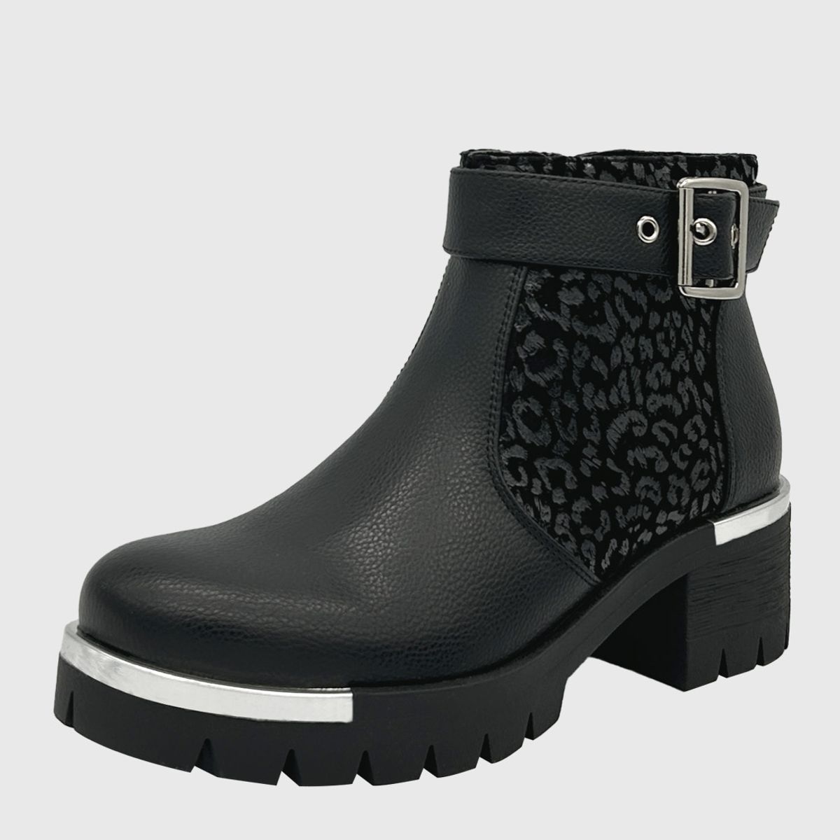 DINASTELLA - Botin punta redonda, con taco medio, cierre y correa con