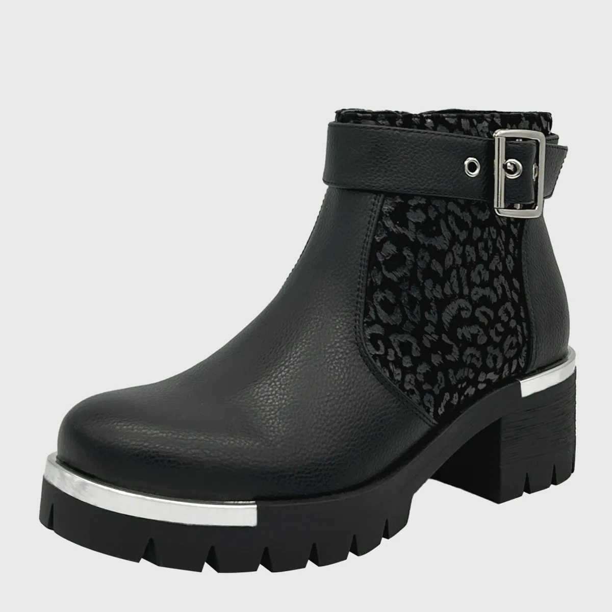 DINASTELLA - Botin punta redonda, con taco medio, cierre y correa con