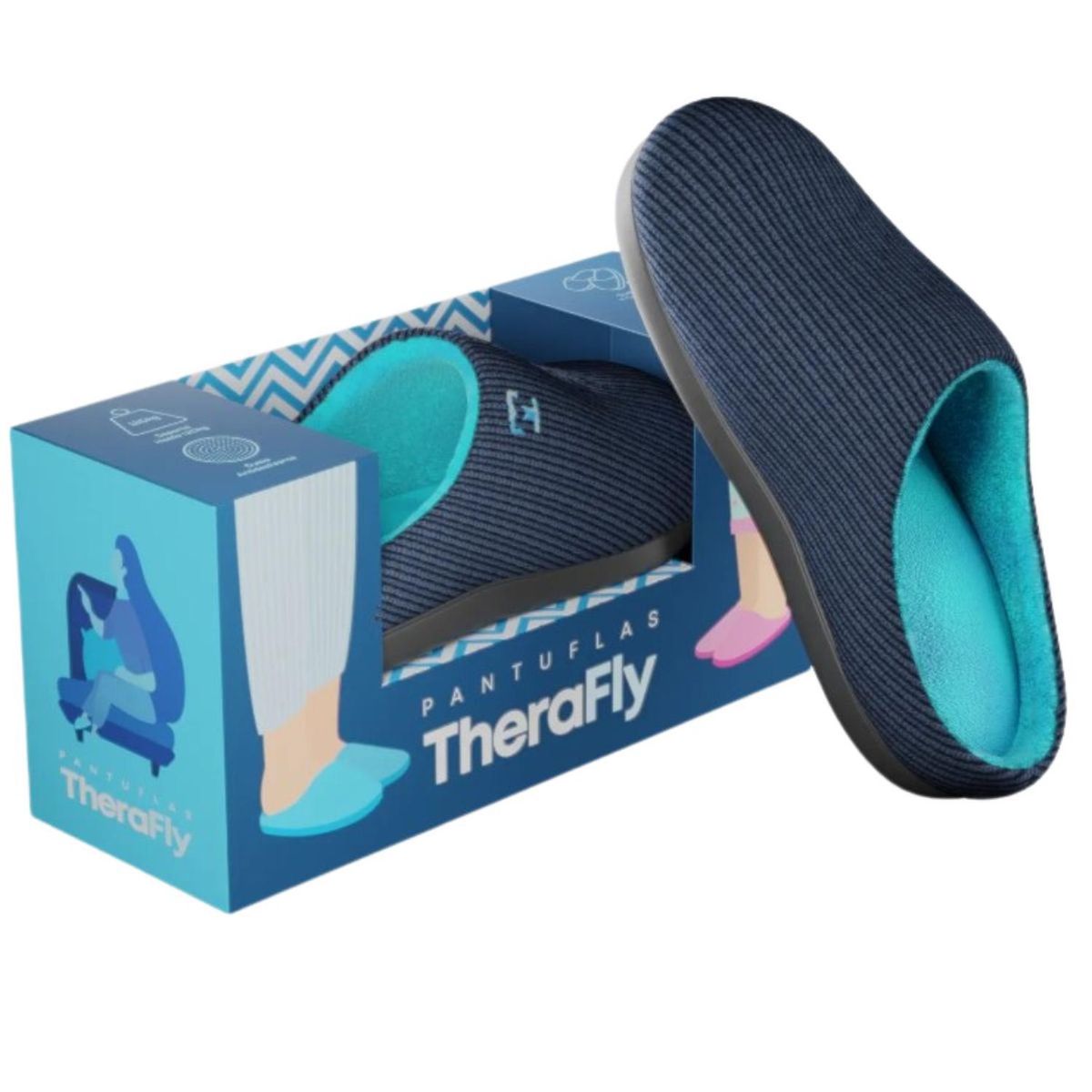 THERAMART - Pantuflas de espuma viscoelástica TheraFly - Azul - Talla XL