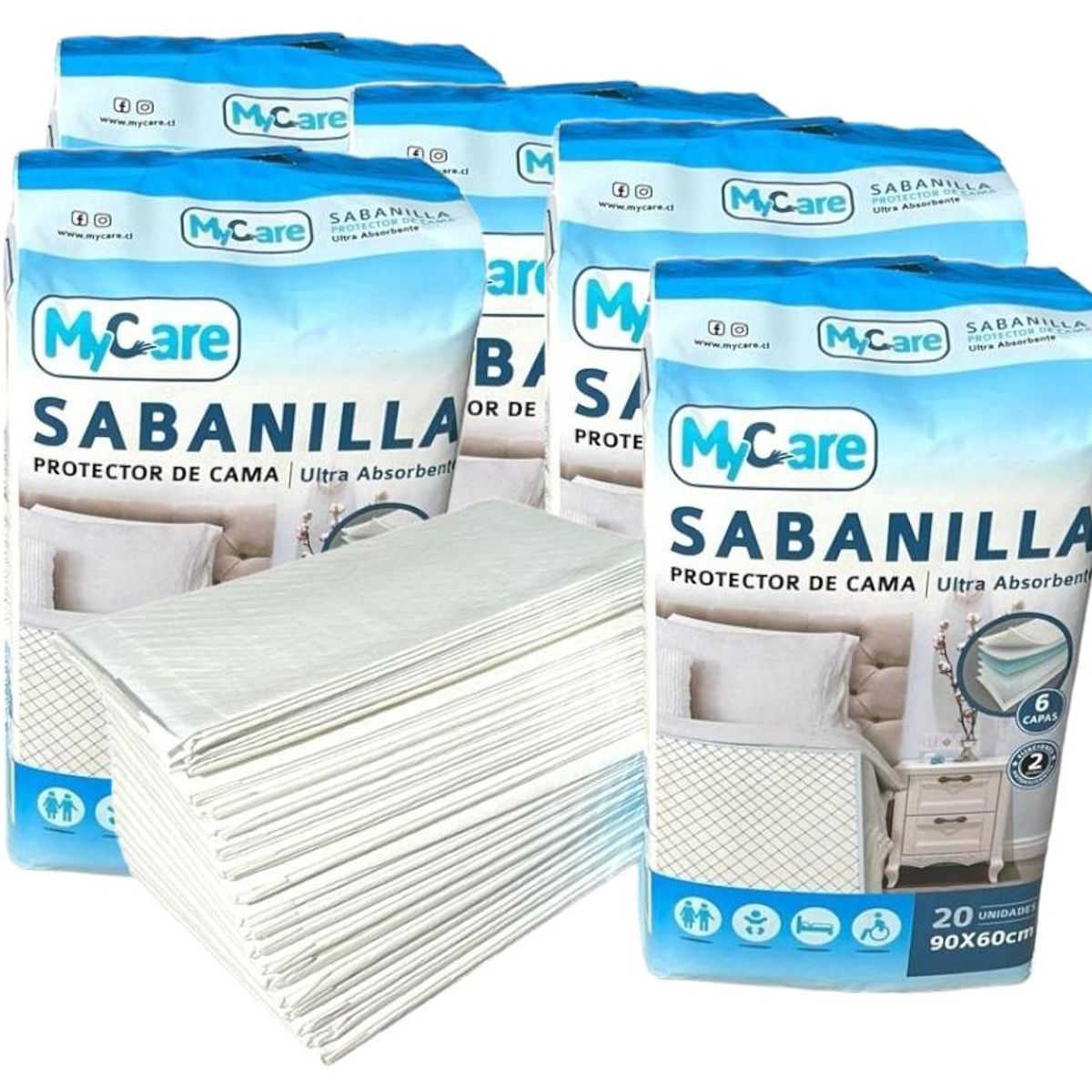 GENERICO - 100 Sabanillas Protectores de Cama MyCare - 90x60 cm