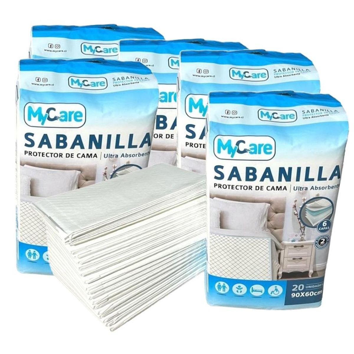 GENERICO - 100 Sabanillas Protectores de Cama MyCare - 90x60 cm