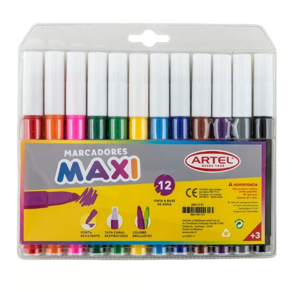 GENERICO - Marcadores Maxi 12 Tintas A Base De Agua Artel