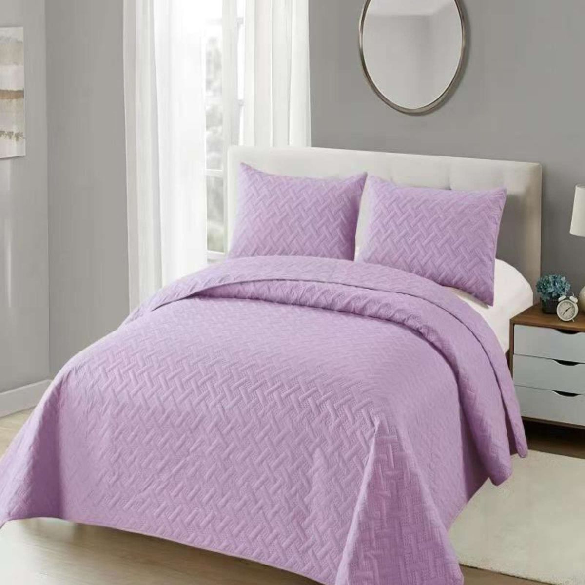 GENERICO - CUBRECAMA COLCHAS QUILT DE VERANO PLAZA Y MEDIA LILA