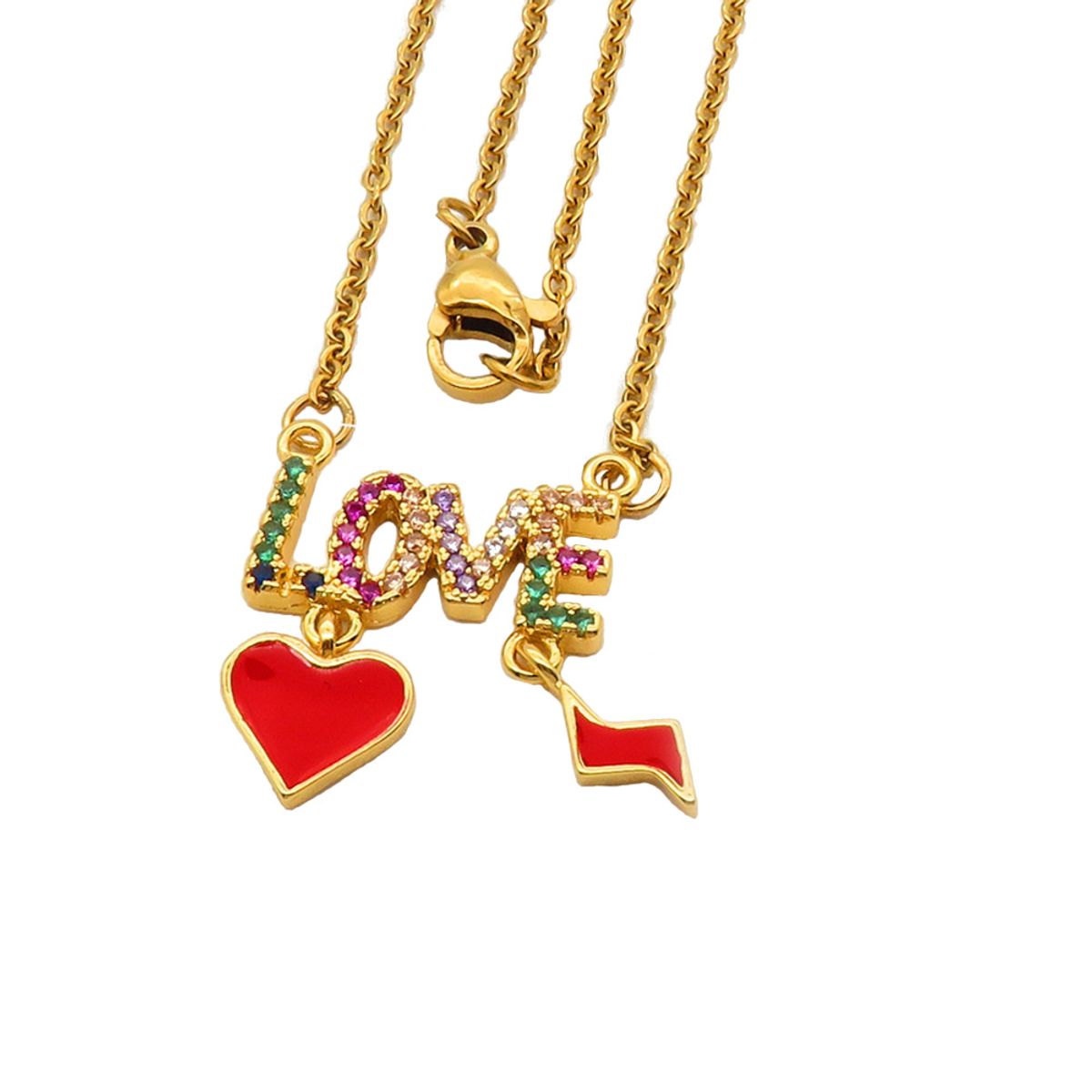 VANE COLLECTION - Collar para mujer cadena dorada colgante love esmaltado en baño de oro y circones