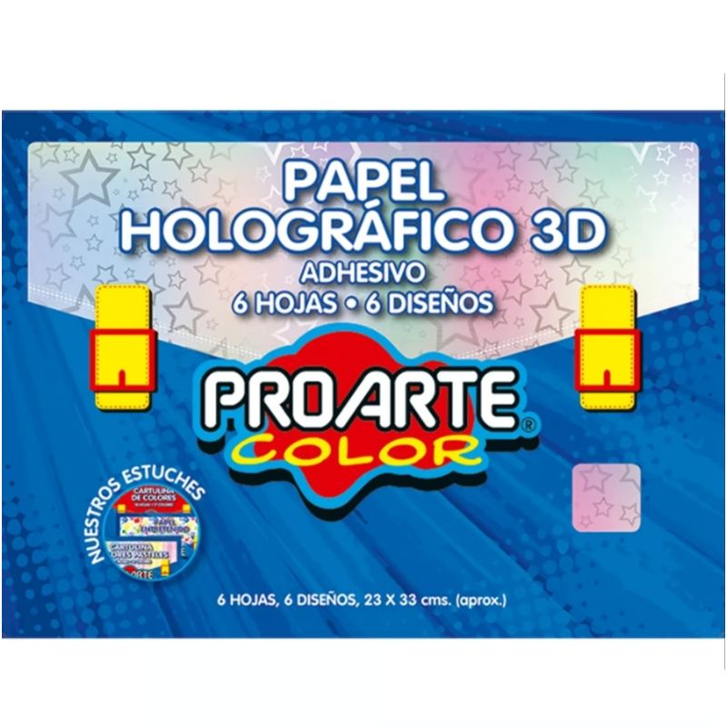 GENERICO - Papel Holografíco 3D Adhesivo 6 Hojas 6 Diseños
