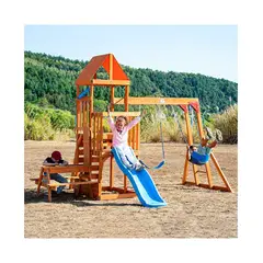 DINO CARS CHILE - Juego de madera para exterior con columpio y barras mesa picnic y muro de escala