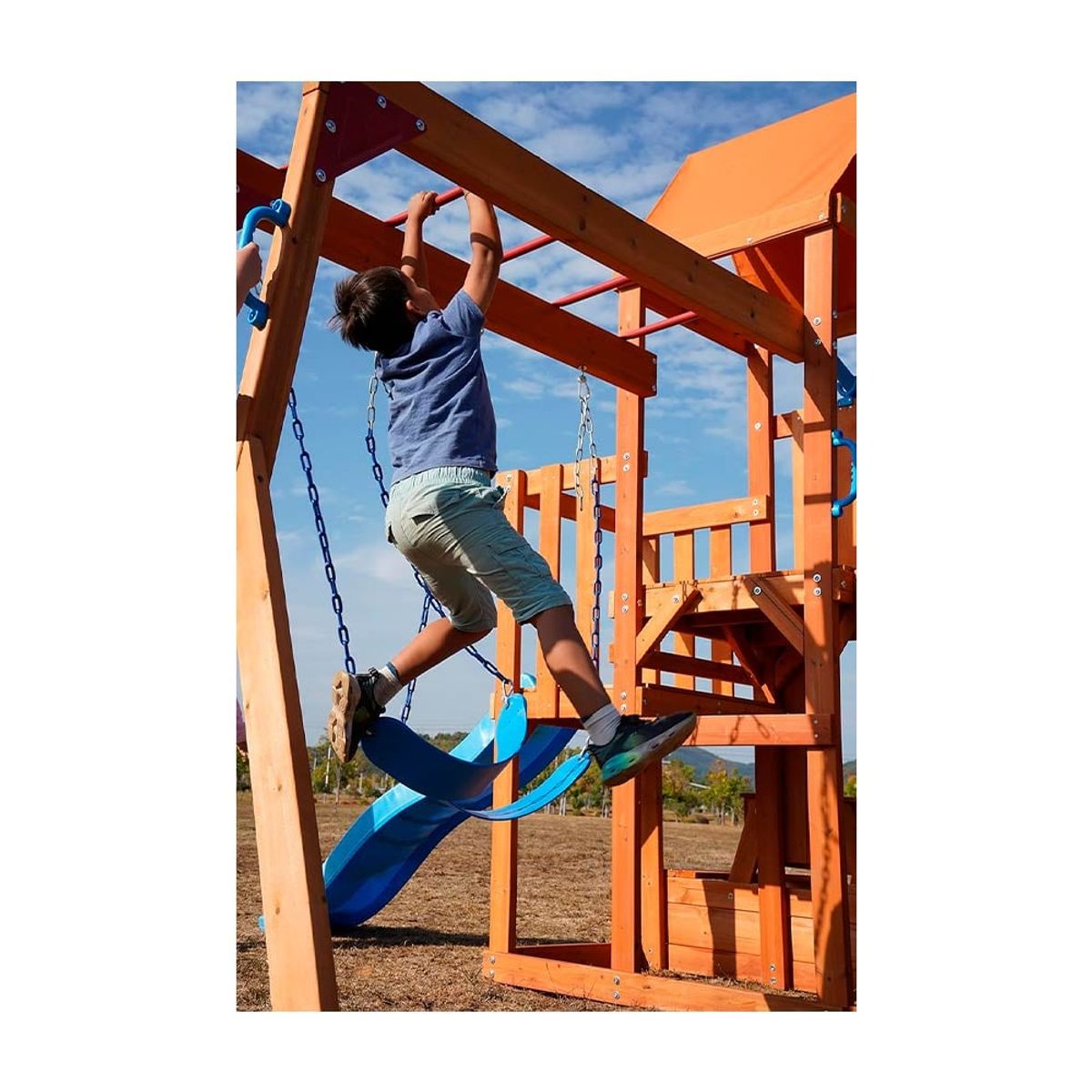 DINO CARS CHILE - Juego de madera para exterior con columpio y barras  mesa picnic y muro de escala