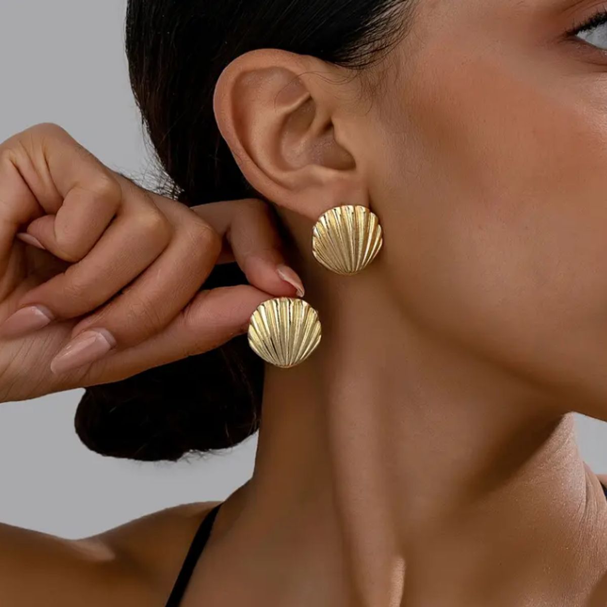 GENERICO - Aros zarcillos Concha Marinas - Acero Bañado En Oro 18k