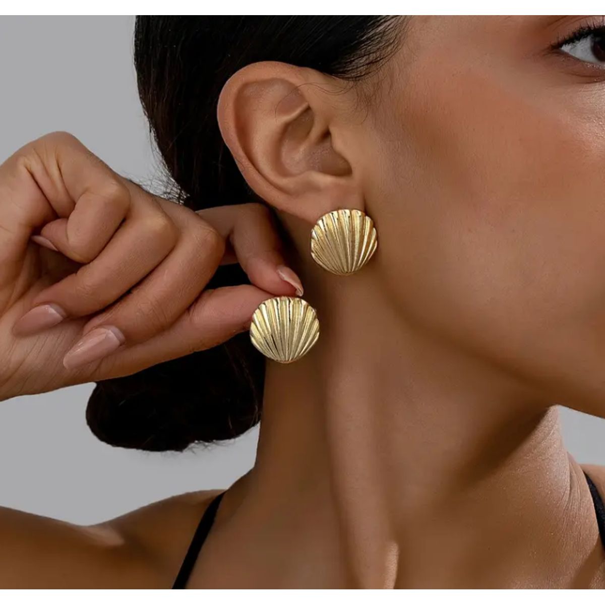 GENERICO - Aros zarcillos Concha Marinas - Acero Bañado En Oro 18k