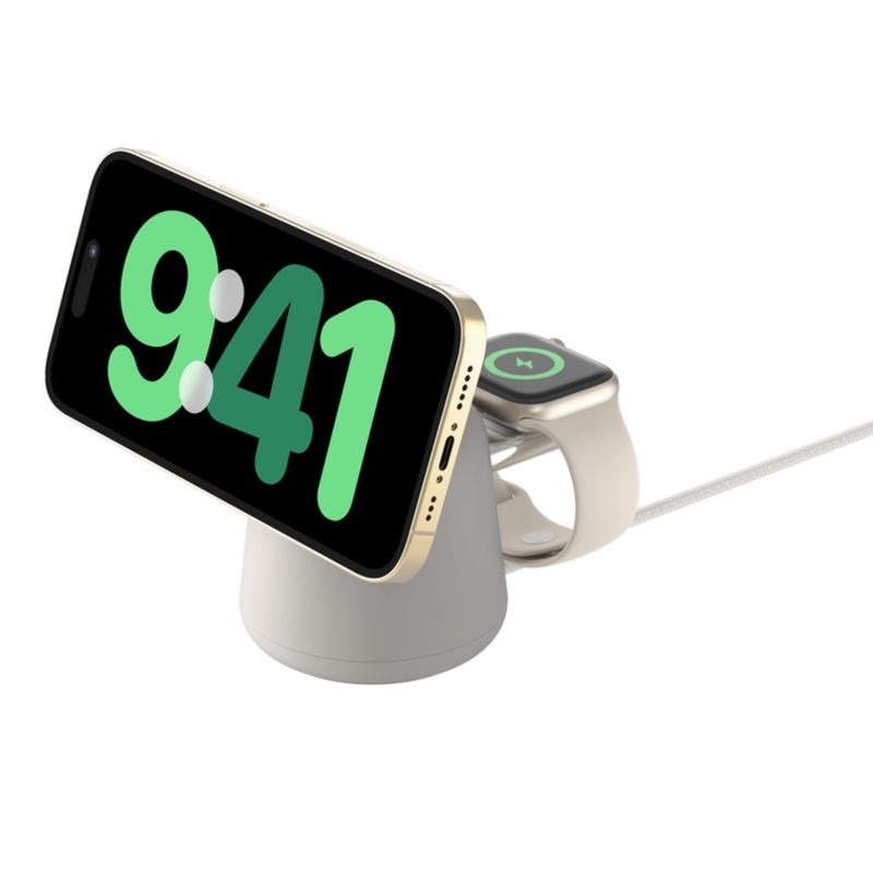 BELKIN - Base de carga 2 en 1 inalambrica Qi2 Belkin blanca