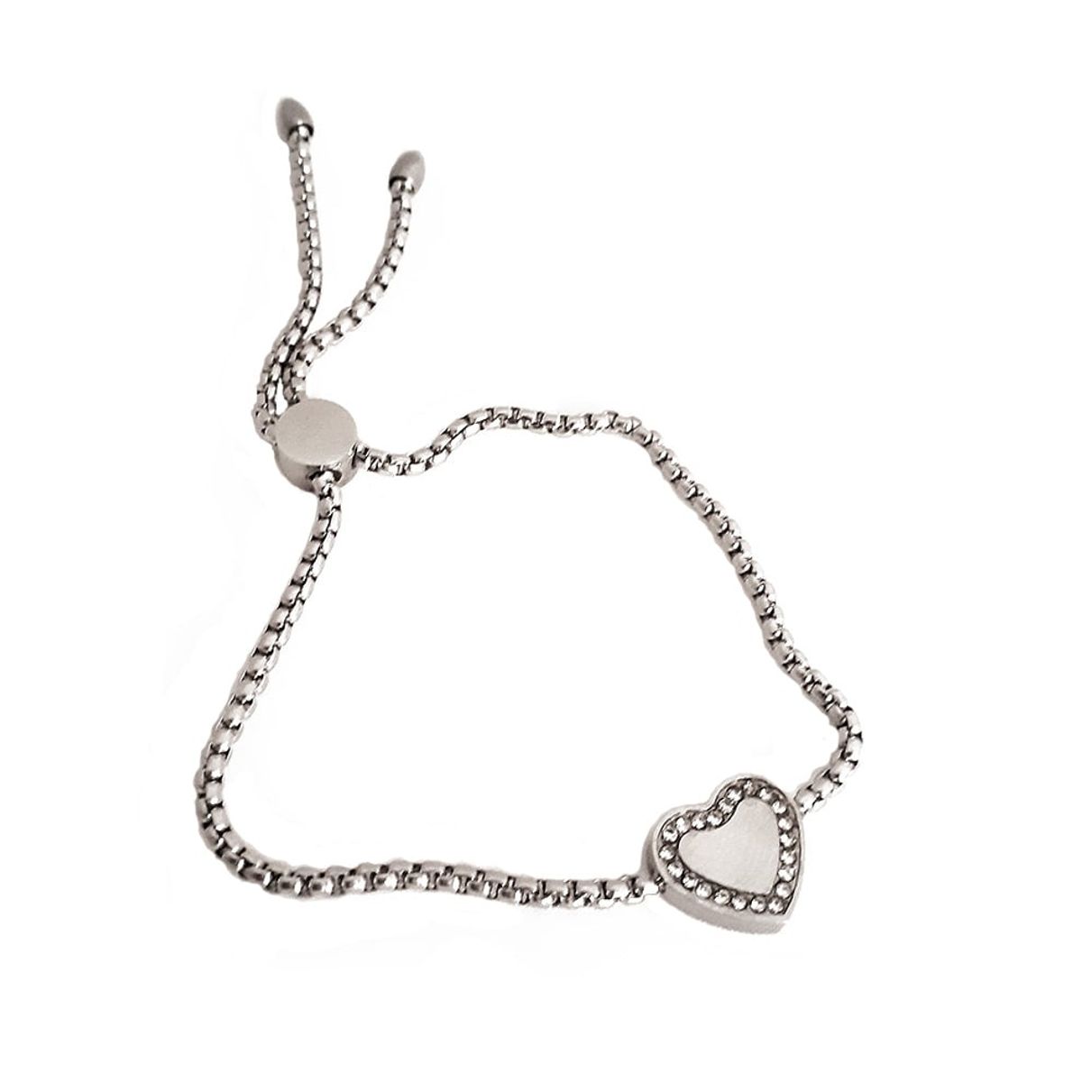 VANE COLLECTION - Pulsera mujer cadenas corazón ajustable acero baño rodio y cristales