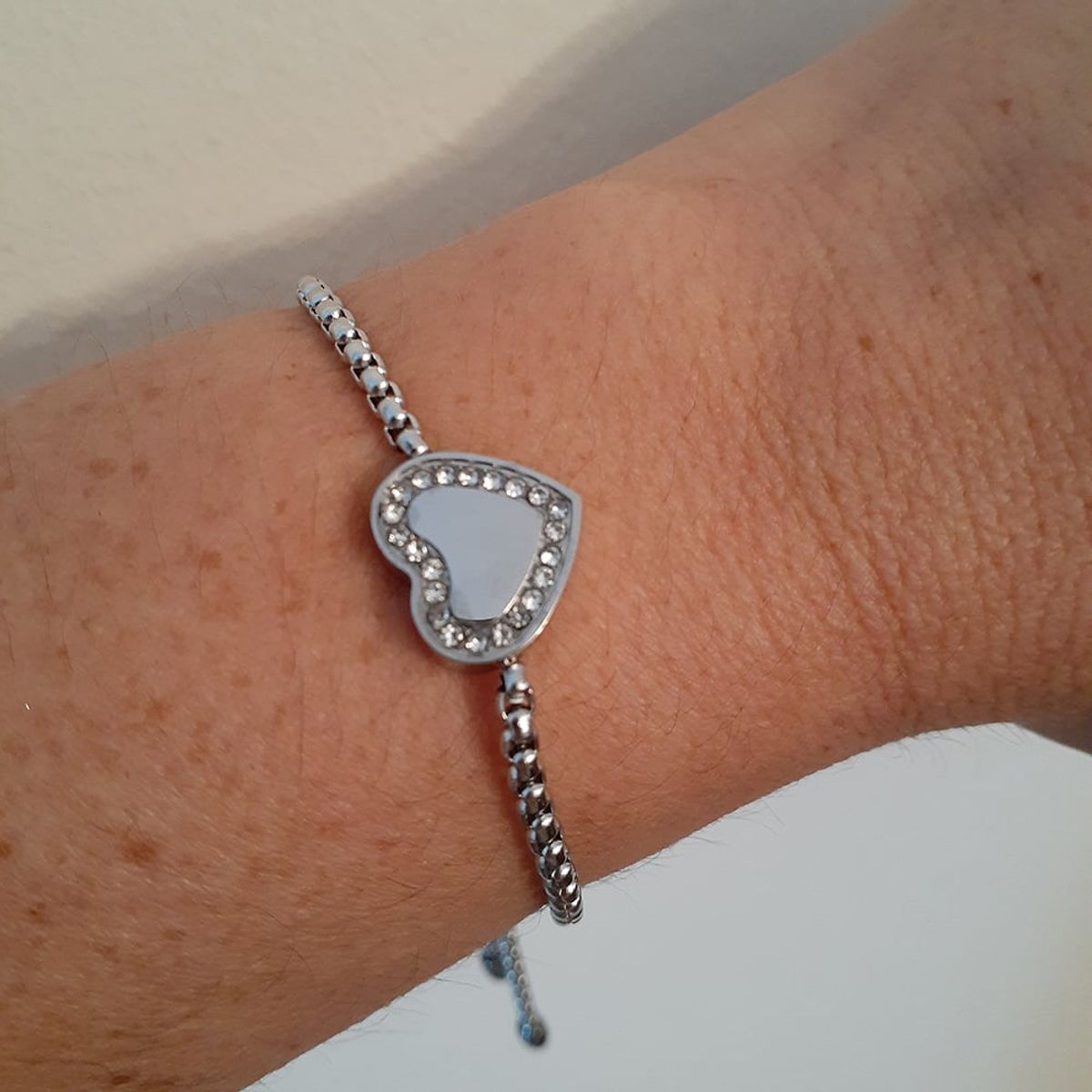 VANE COLLECTION - Pulsera mujer cadenas corazón ajustable acero baño rodio y cristales