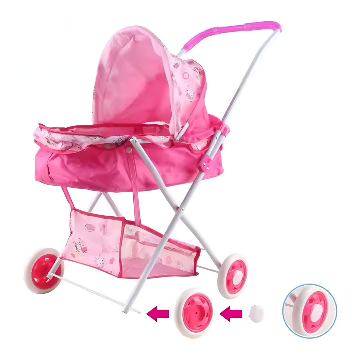 GENERICO - COCHE SIMPLE METALICO GRANDE DISEÑO ROSADO