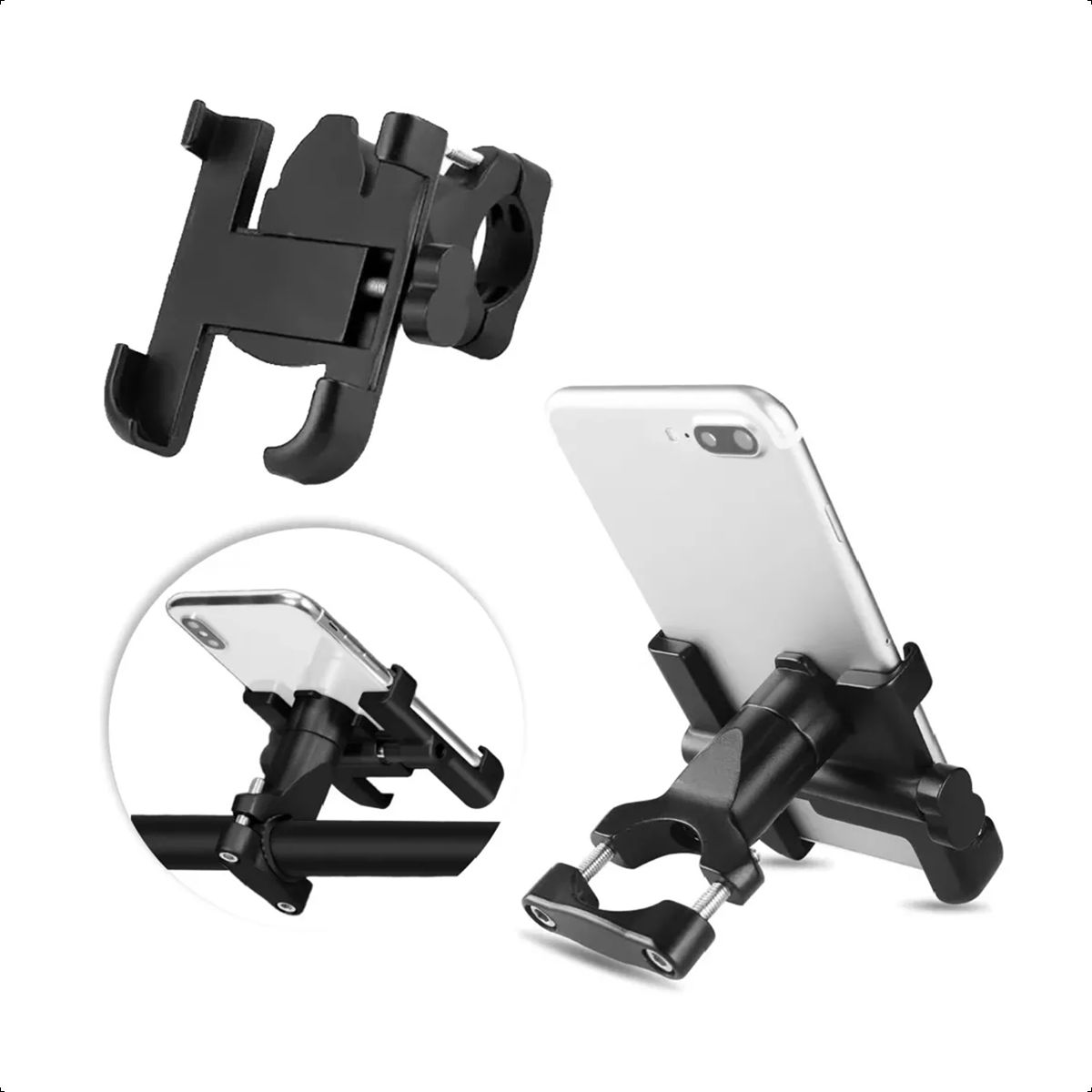 GENERICO - Soporte Porta Celular Moto Bici Metálico Antivibración Negro