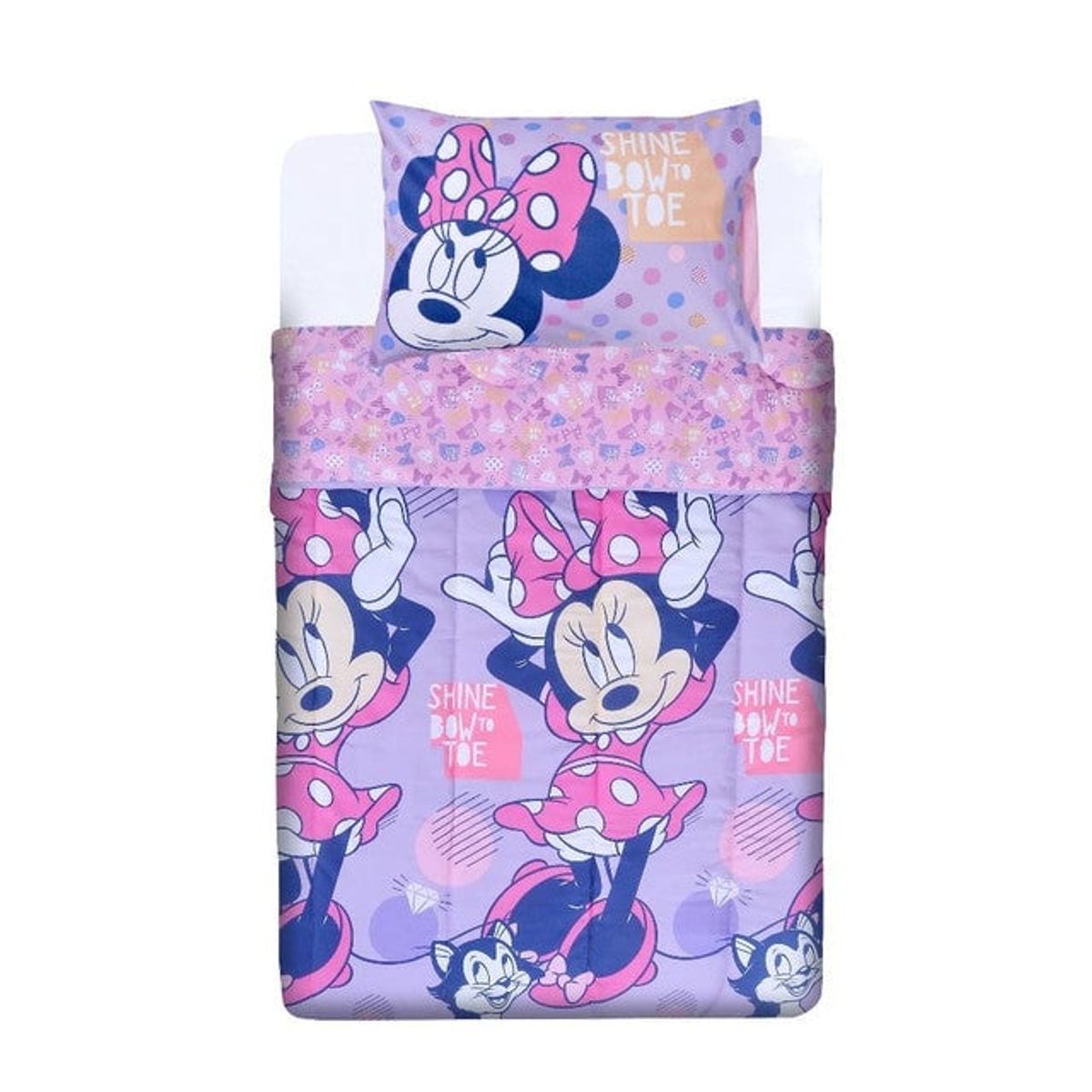 MASHINI - Cobertor Plumón Cubrecama Reversible 1.5 Plaza Diseño Minnie mouse shine