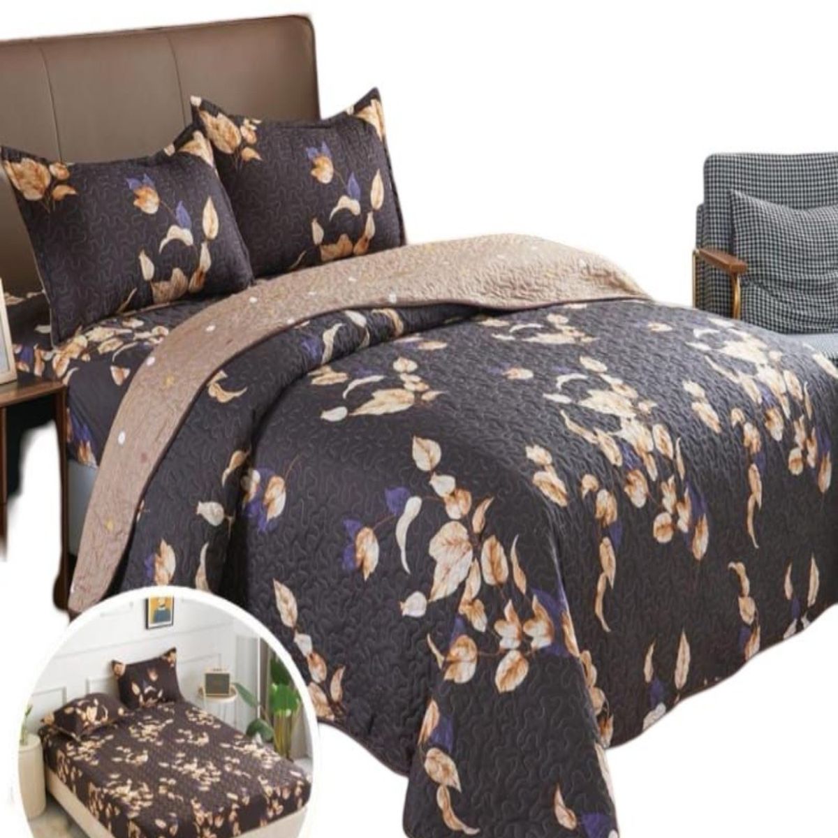 GENERICO - Cubrecama Quilt 5 Piezas con Sábana Incluida C3