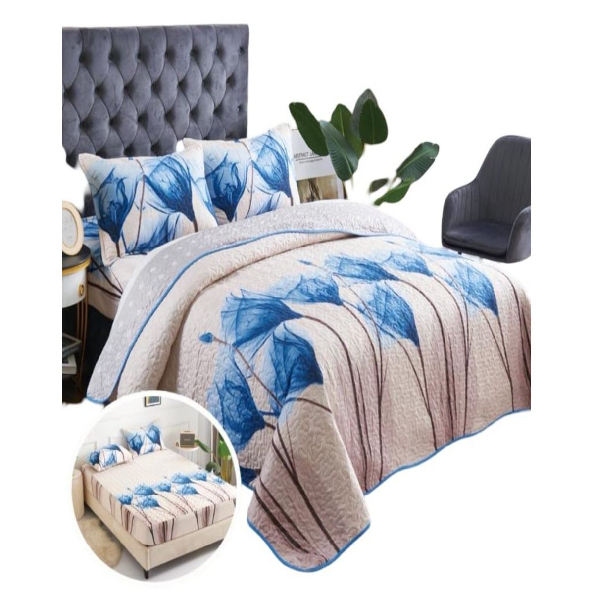 GENERICO - Cubrecama Quilt 5 Piezas con Sábana Incluida C5