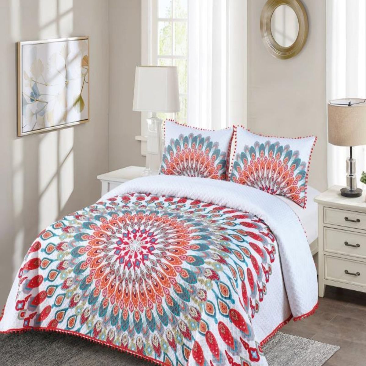 GENERICO - Cubrecama Ligero De Verano Con Pompones - Elegancia Ideal 2P D2