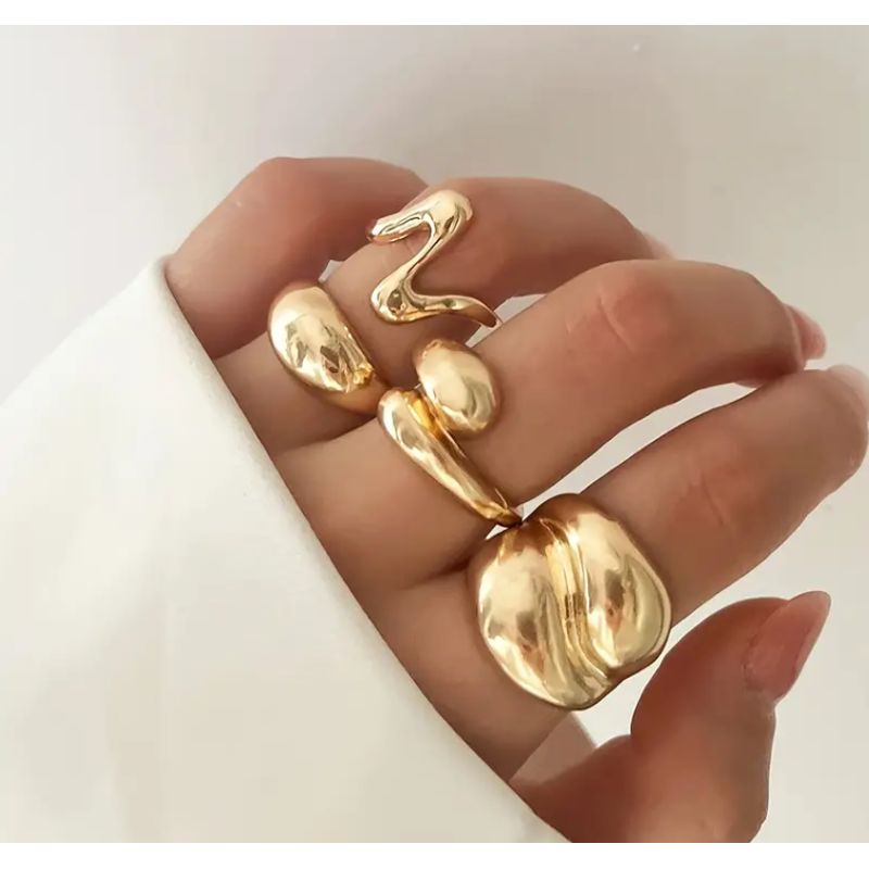 GENERICO - Set Anillos Boho anillos en baño de oro