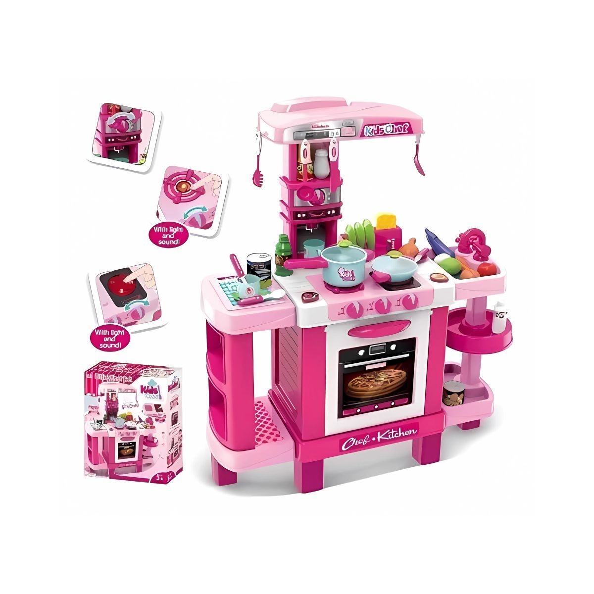 TODODESCUENTO - Set Juego De Cocina Grande, Little Chef, Luz Y Sonido 29 Pcs