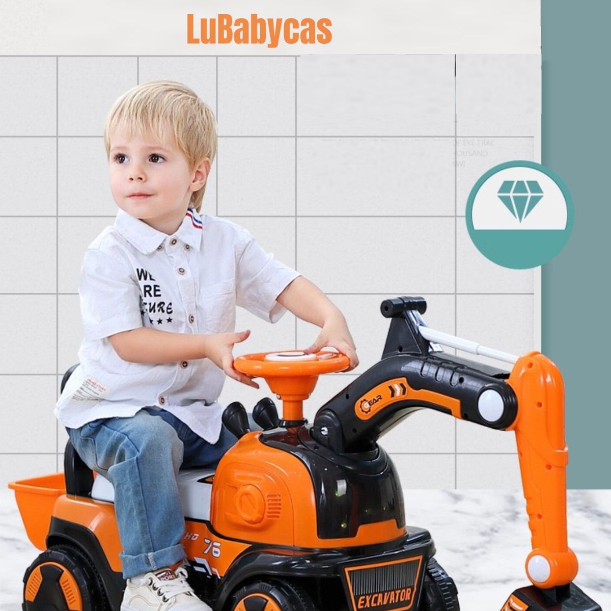 LUBABYCAS - Excavadora Eléctrica Montable Luces LuBabycas Naranja
