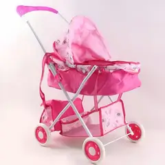 GENERICO - COCHE CUNA METALICO GRANDE DISEÑO ROSADO