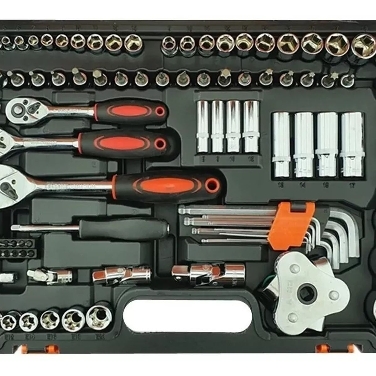 GENERICO - Juego Dados Chicharra 1/2 3/8 1/4 Llaves Corona 121 Piezas