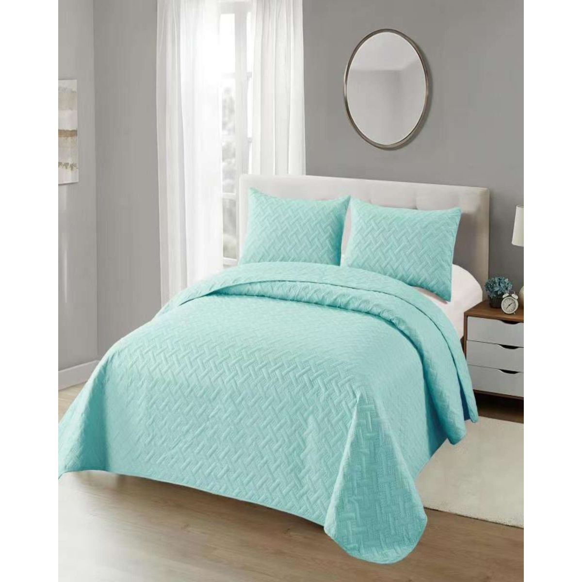 GENERICO - CUBRECAMA COLCHAS QUILT DE VERANO 2 PLAZAS CELESTE