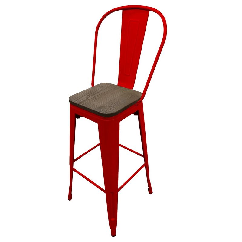 TODODESCUENTO - Pack 4 Pisos Taburetes Tolix, 77 Cm, Base Madera Oscura- Rojo