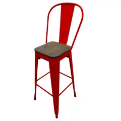 TODODESCUENTO - Pack 4 Pisos Taburetes Tolix, 77 Cm, Base Madera Oscura- Rojo
