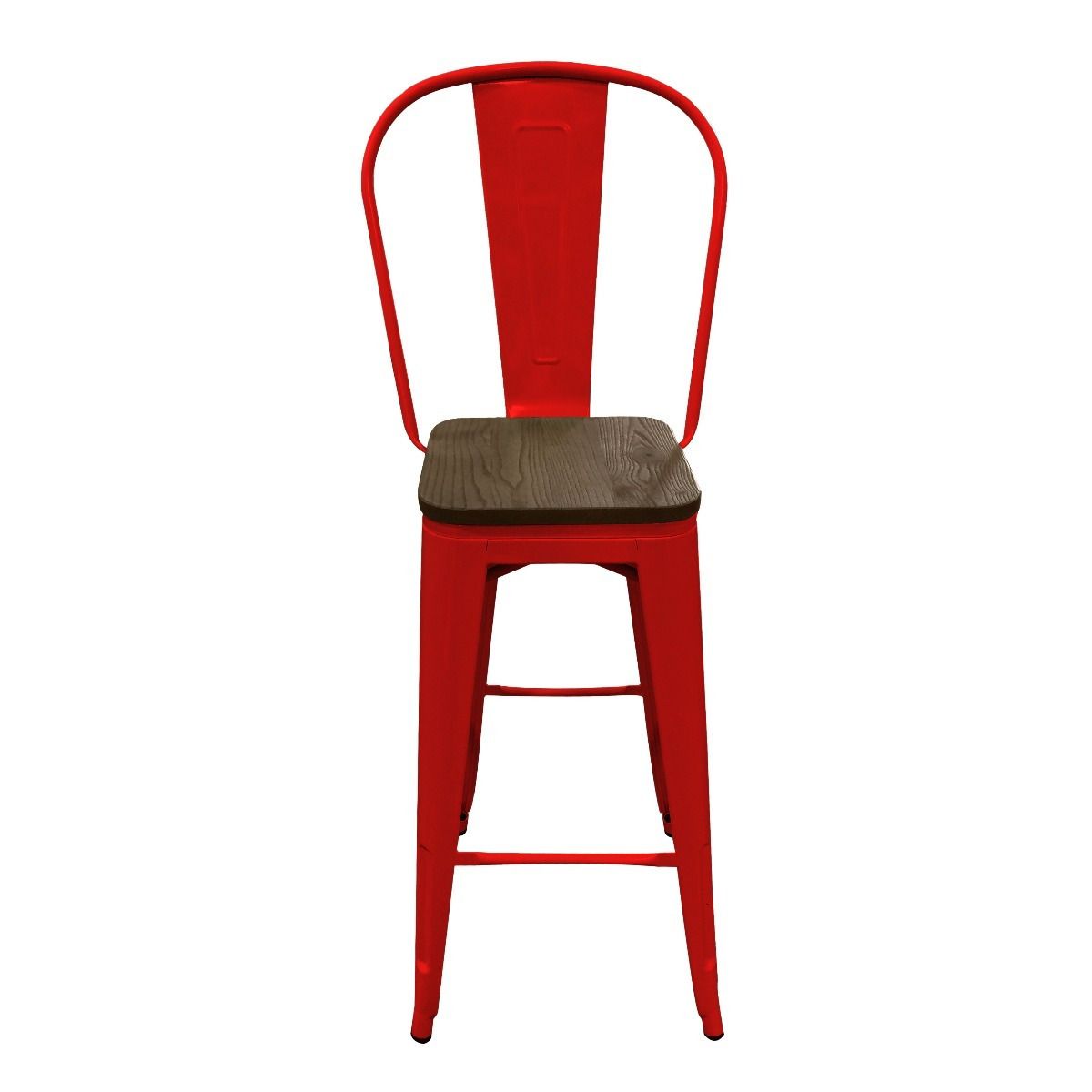 TODODESCUENTO - Pack 4 Pisos Taburetes Tolix, 77 Cm, Base Madera Oscura- Rojo