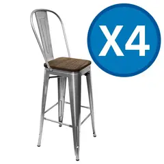 TODODESCUENTO - Pack 4 Pisos Tolix Plata Asiento Madera, Bar, Restaurant