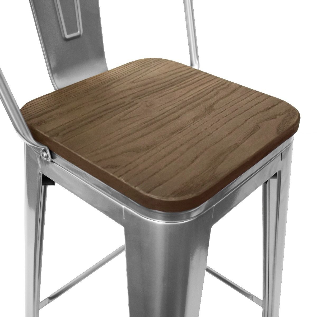 TODODESCUENTO - Pack 4 Pisos Taburetes Tolix, 77 Cm, Base Madera Oscura- Plata