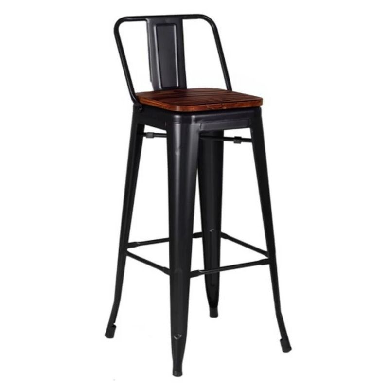 TODODESCUENTO - Pack 4 Pisos Taburetes Tolix, 77 Cm, Base Madera Oscura- Negro