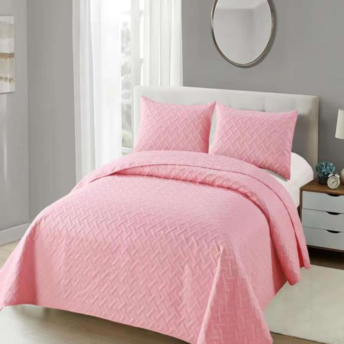 GENERICO - CUBRECAMA COLCHAS QUILT DE VERANO KING ROSADO