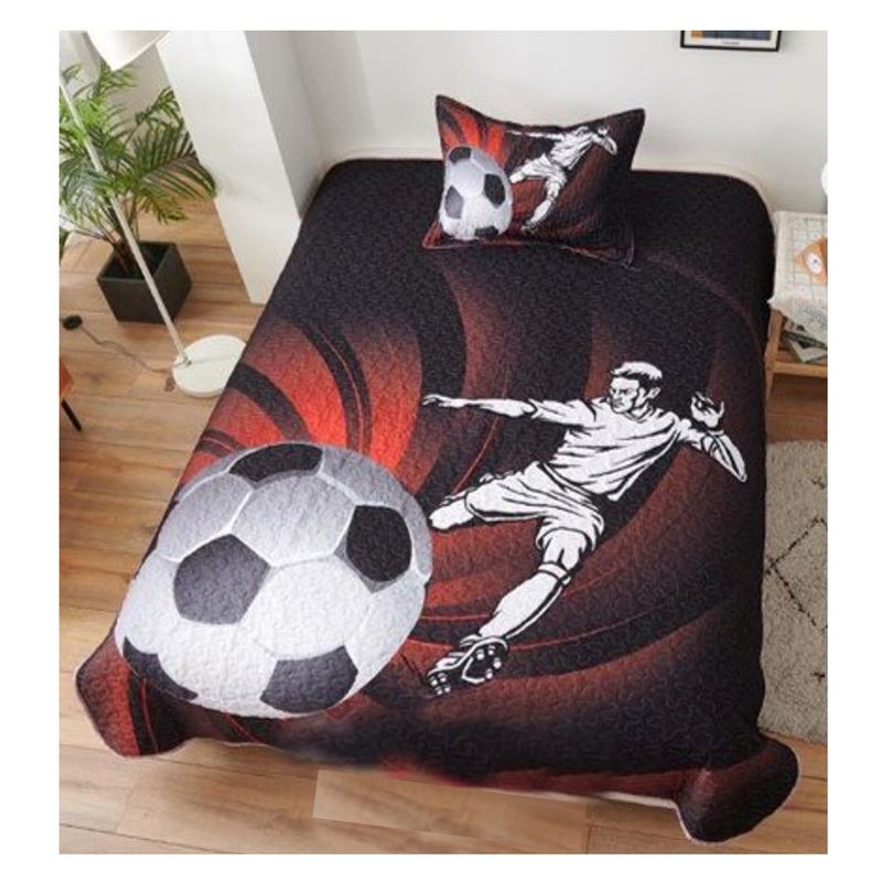 COMPRAPO - Cubrecama Quilt Juvenil Liviano 1.5 Pza. Mod. Soccer Star + Funda