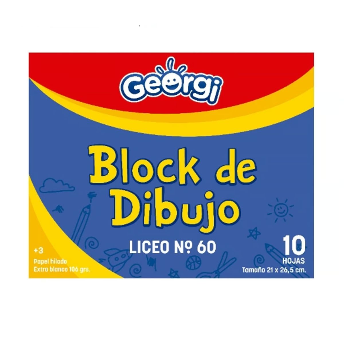 GENERICO - Block De Dibujo Libro Azul Amarillo Y Rojo De 10 Hojas
