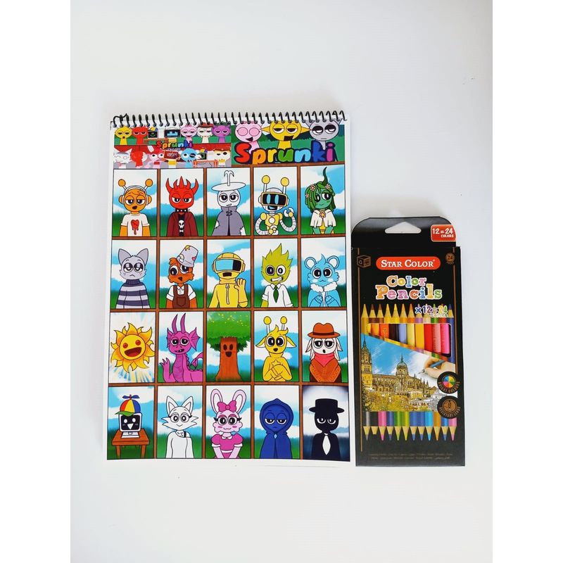 GENERICO - Croquera/Libro para colorear SPRUNKI + 24 lápices de colores