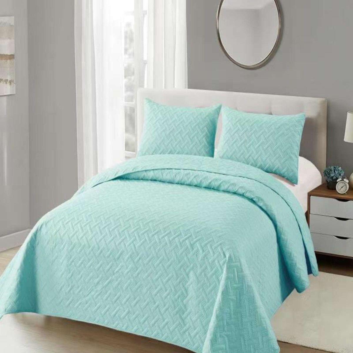 GENERICO - CUBRECAMA COLCHAS QUILT DE VERANO 2 PLAZAS CELESTE