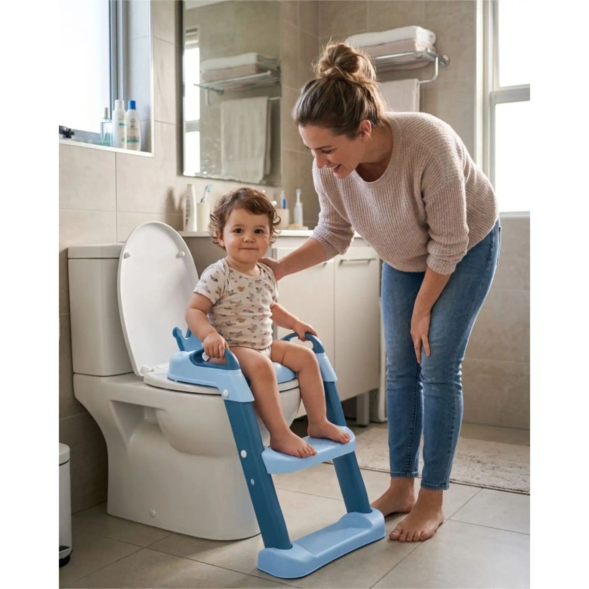 GENERICO - Adaptador Asiento Baño Infantil Con Escalera Corona Azul