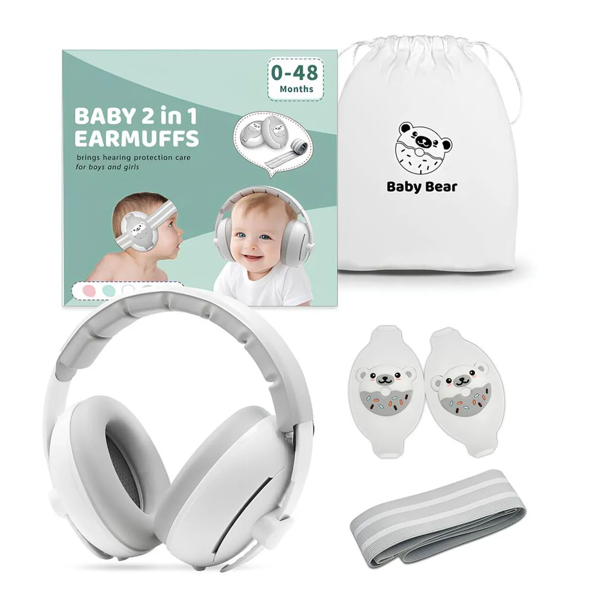 LUBABYCAS - Orejeras Antiruido Auriculares 2 En 1 Blanca LuBabycas
