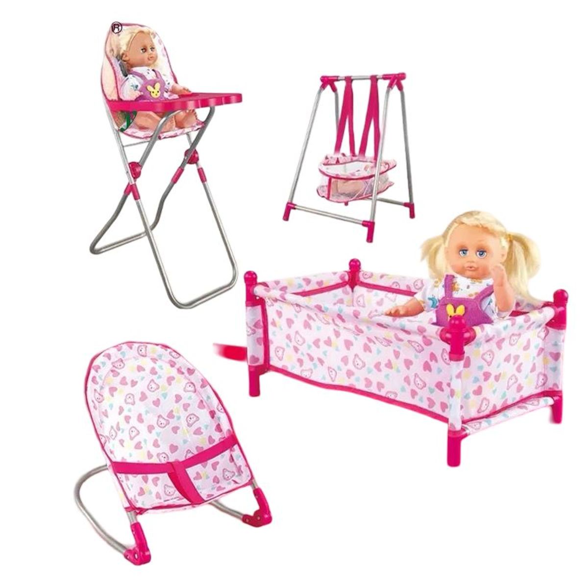 GENERICO - Set Muñecas 4 En 1 Cuna Silla Columpio Y Hamaca