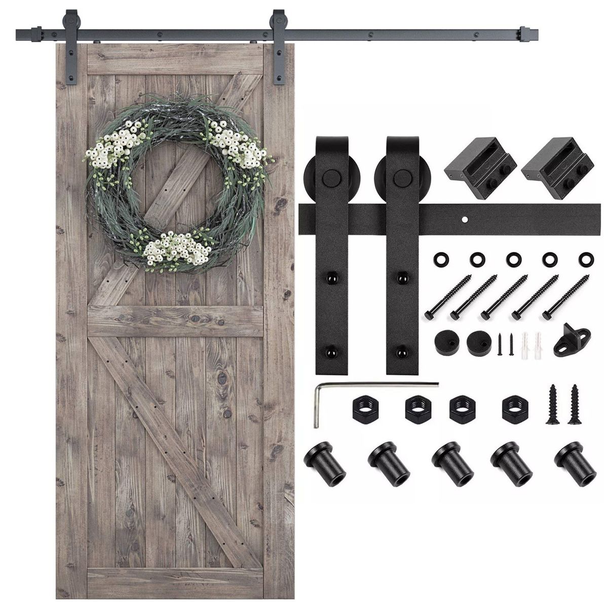 KUANGYE - Kit Riel Corredera Granero 2mt Para Colgar 1 Puerta