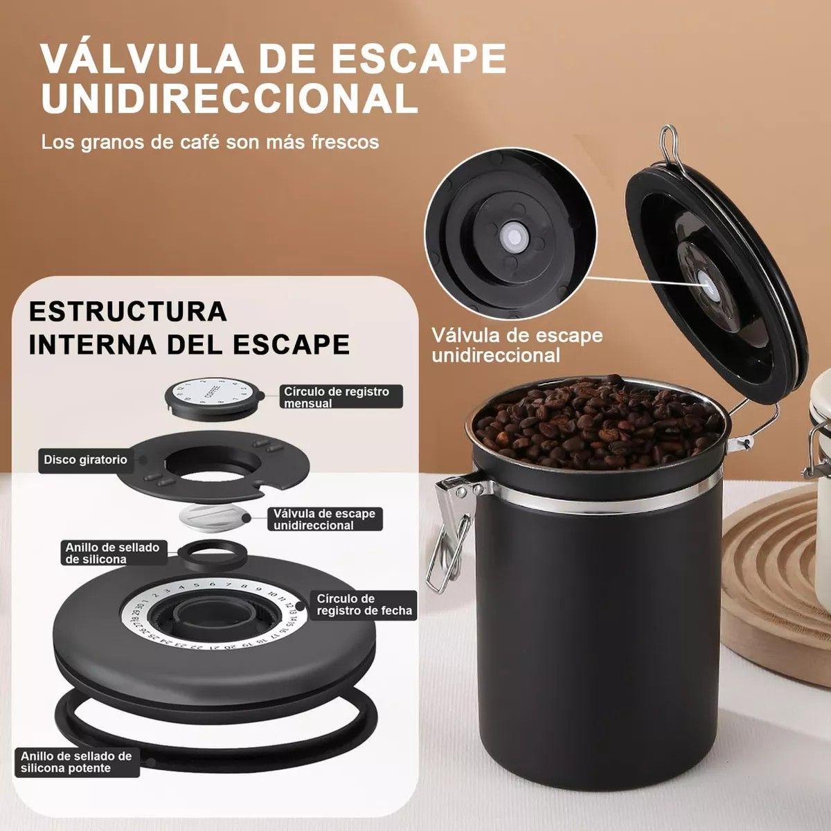 KUANGYE - Contenedor Hermético Para Café Color Negro 12lt