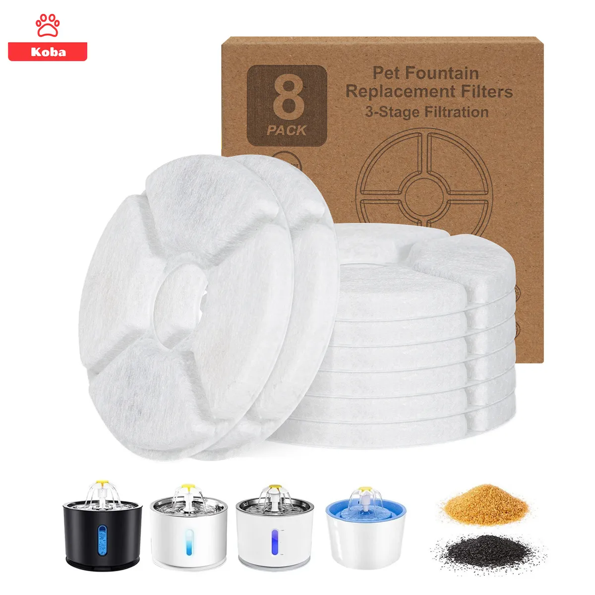 KOBA - X8 Filtros Para Bebedero Mascota Repuesto Fuente Agua Michis