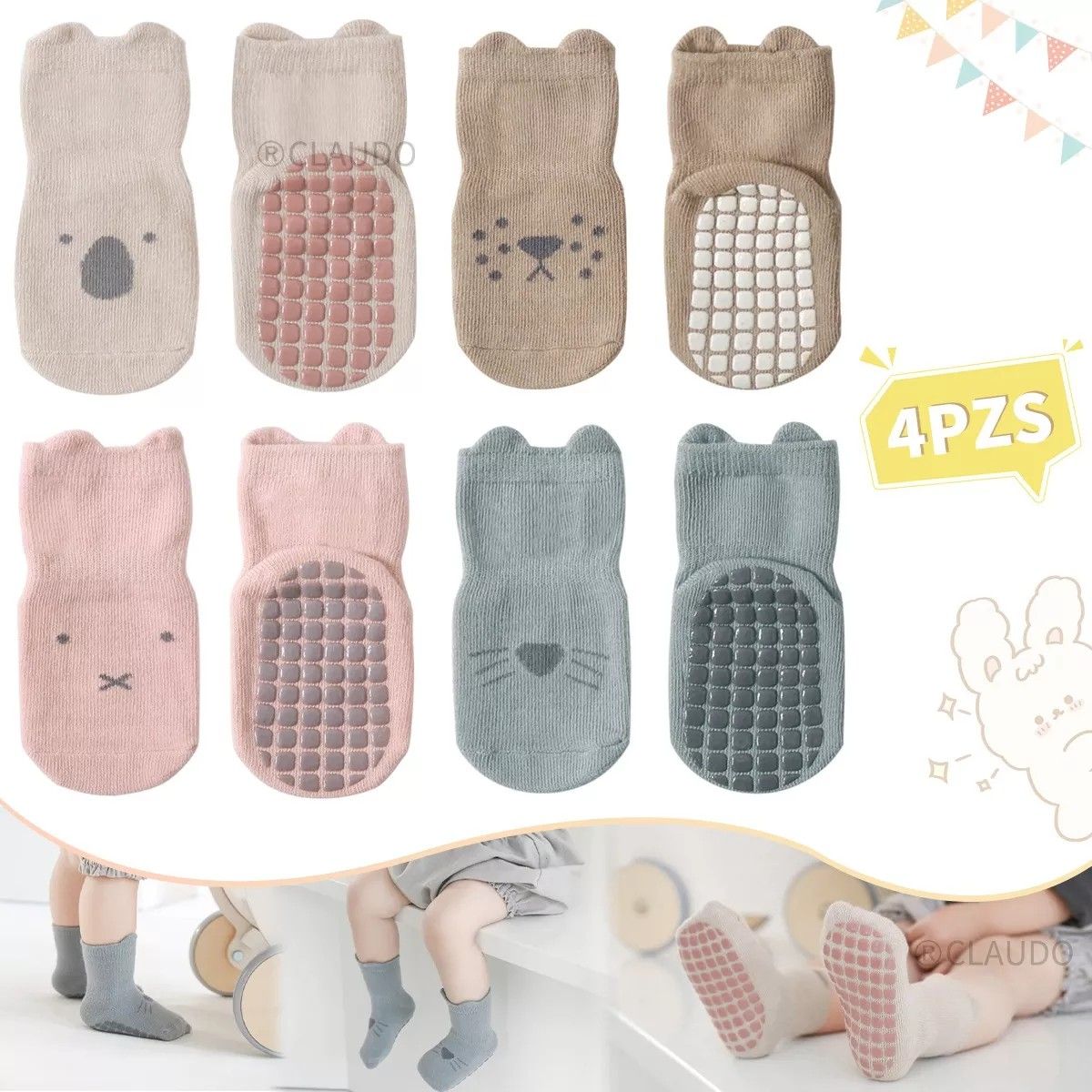 KUANGYE - Calcetines Antideslizantes Para Bebés, 4 Pares (1-5 Años)